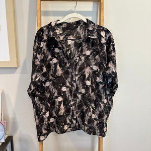 All Saints | Silk short sleeve Button-Down with Palm/tropical pattern | S: US 10